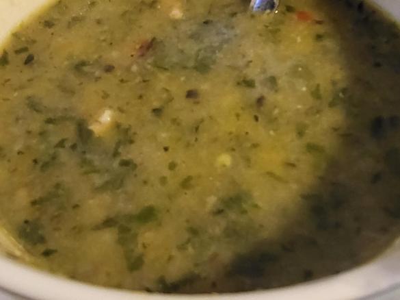 Extra greens version of "hug in a mug" chicken soup