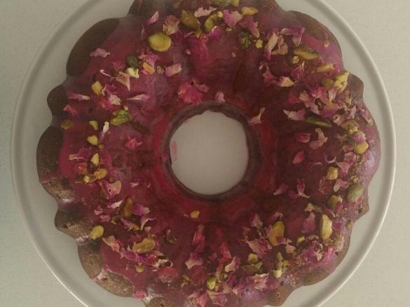 Apricot almond cake with rosewater and cardamom