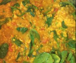 Tomato, lentil and fish dahl