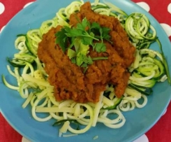 Spiral zucchini with sweet potato and pumpkin sauce