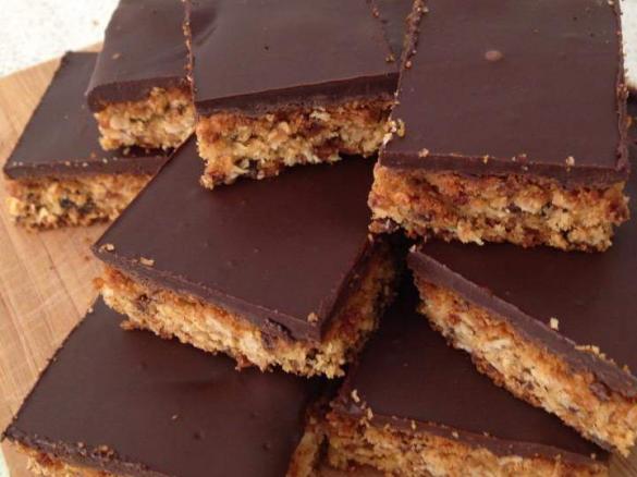 Choc Topped Anzac Slice