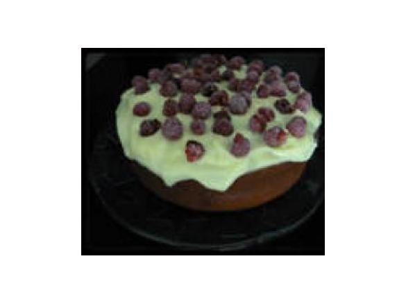 White chocolate mudcake with raspberries