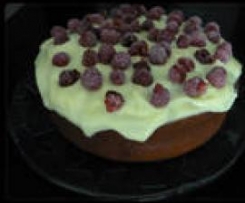 White chocolate mudcake with raspberries
