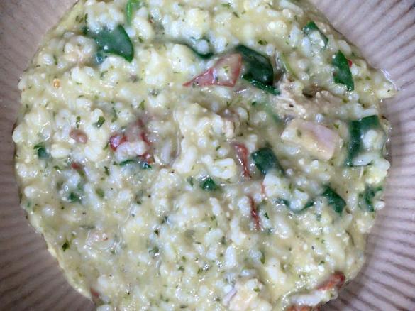 Feta, Sun Dried Tomatoes, Chicken, & Spinach Risotto