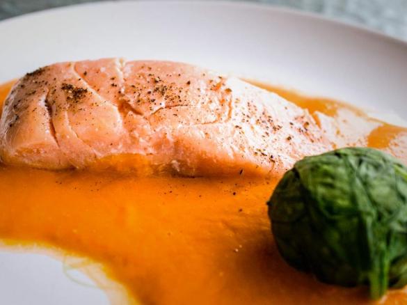 George Calombaris' Confit Salmon with Spinach and Tomato