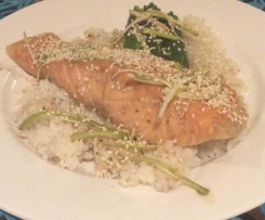Steamed honey soy salmon & sushi rice