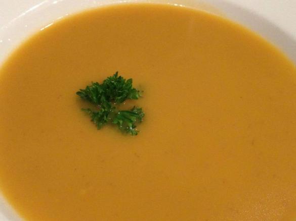 Sweet potato, garlic and toasted pinenut soup