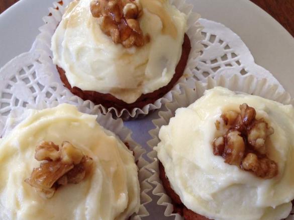 Sweet Potato, Cinnamon & Caramelised Walnut Muffins with Cream Cheese Icing