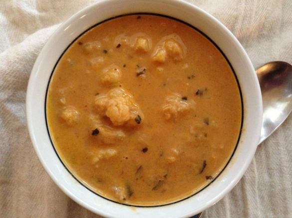 Cauliflower, Coconut and Chickpea soup