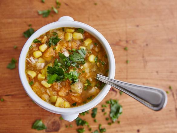 Chicken, leek and corn soup