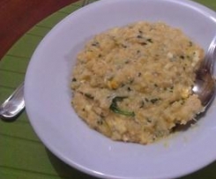 Chicken, pumpkin and spinach risotto with feta cheese