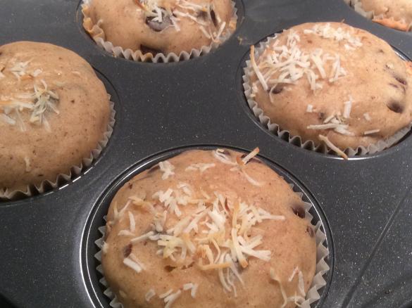 Banana Chocolate Muffin with pumpkin seed top with shredded coconut