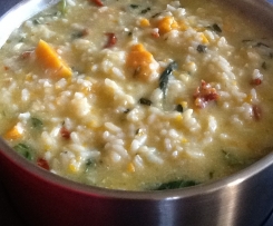 Pumpkin, Sun Dried Tomatoes, Spinach and Feta Risotto.