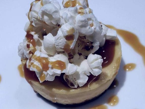 Salted caramel and popcorn cheesecake