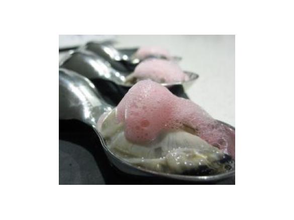 Oyster Shots with Rhubarb Foam