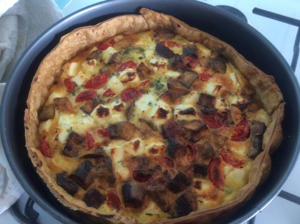 Pumpkin, Feta, Chorizo, and Caramelised Onion, Tart
