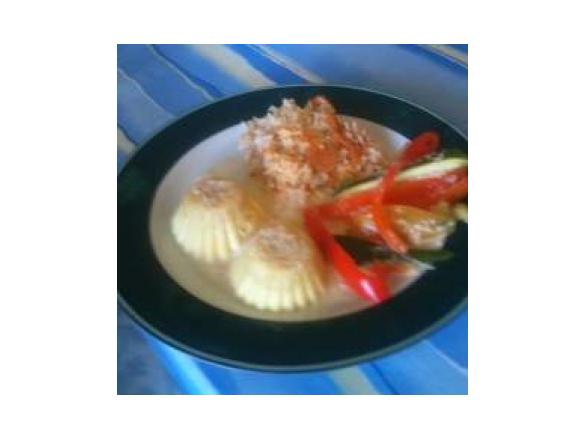 Steamed cheese pudding with rice capsicum and sauce
