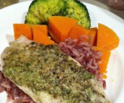 Basil Pesto Steamed Fish and wild rice