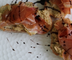 Toasted ciabatta with Truffle Ponzu artichokes and shaved jamon