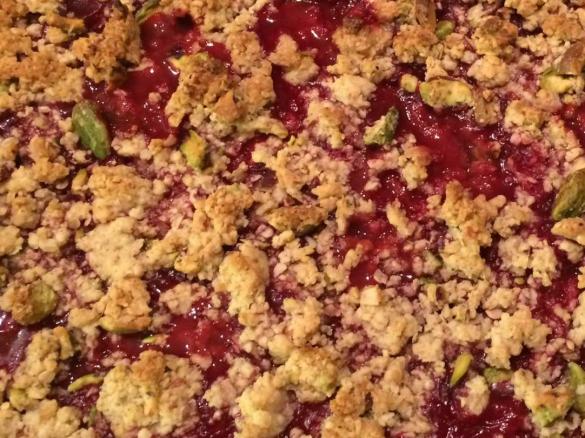 Rhubarb, Raspberry,Whole orange, Apple crumble.
