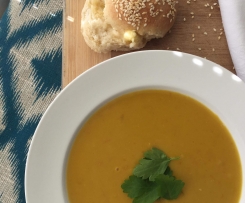 Carrot Cumin & Red Lentil Soup with Coriander Cashew Pesto inspired by My Darling Lemon Thyme