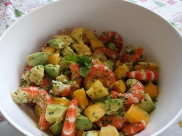 Prawn, mango, avocado and chilli salad