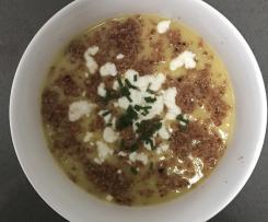 Cauliflower, Zucchini & Leek Soup with Bacon Dust & Goats Cheese
