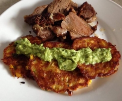 Gluten free corn fritters with avocado dressing