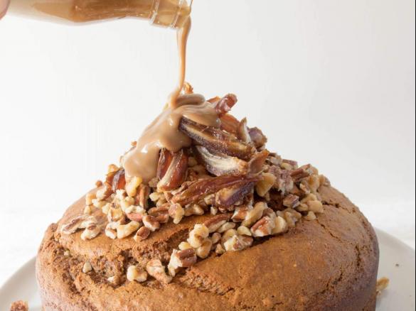 Banana Date Cake with Caramel Sauce
