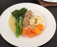 Dukkah Salmon with cauliflower rice and parsnip puree