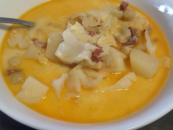White cabbage chorizo potato soup