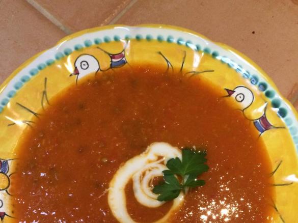 Tomato, Lentil and Pancetta Soup