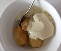 Poached feijoas with licorice ice cream