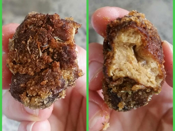 Seitan (vegan mock meat) with crumb mix and gravy