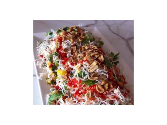 Shredded Chicken Rice Noodle Salad with Nuoc Cham Dressing