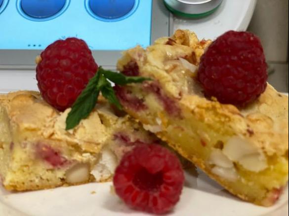 White Choc, Macadamia & Rasberry Blondies