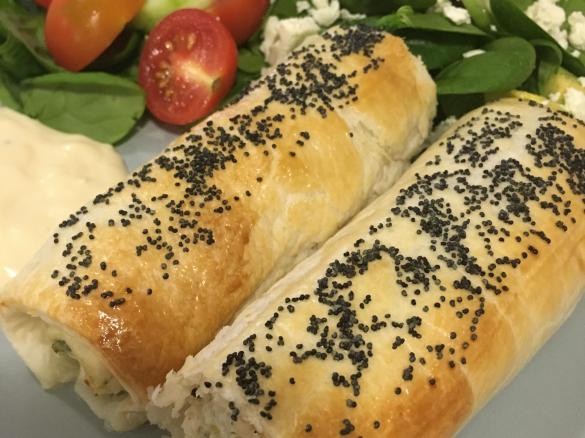 Naomi's Chicken and Ricotta Sausage Rolls with Lemon Mayonnaise