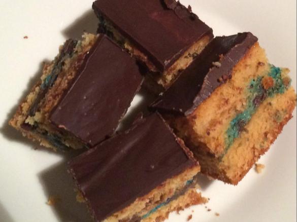 Choc-topped Caramel and M&Ms Slice